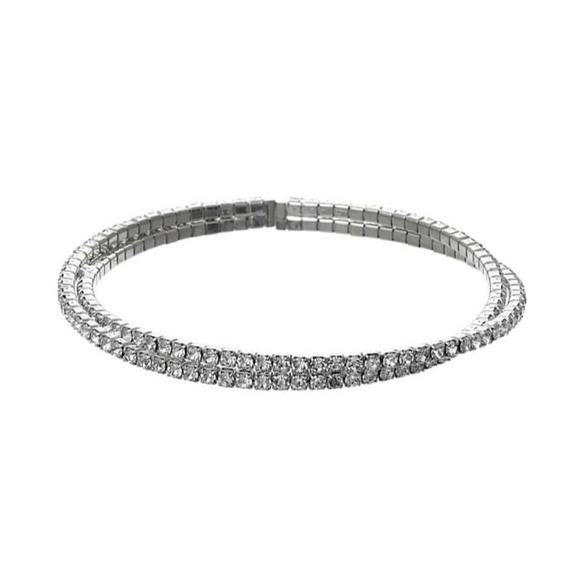 Paved Lined Rhinestone Cuff Bracelet - Picture 1 of 2